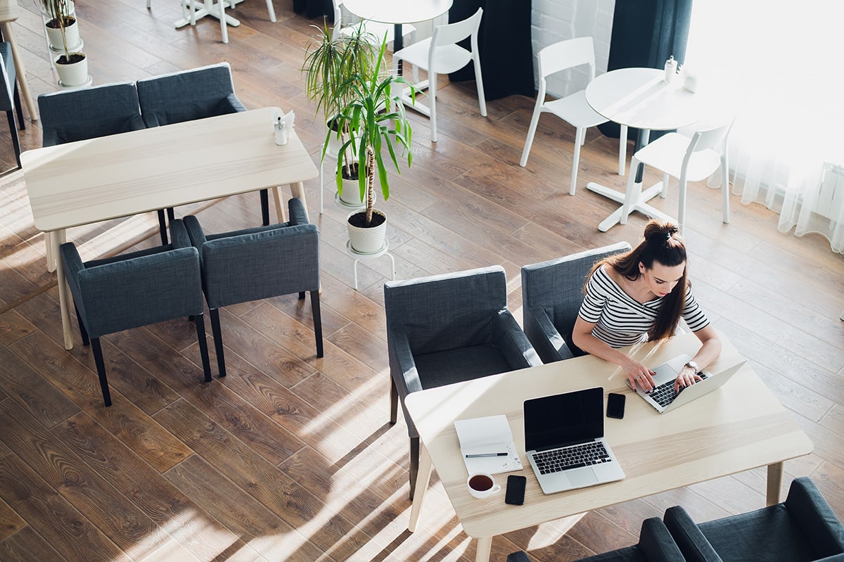 Woman working alone in empty office